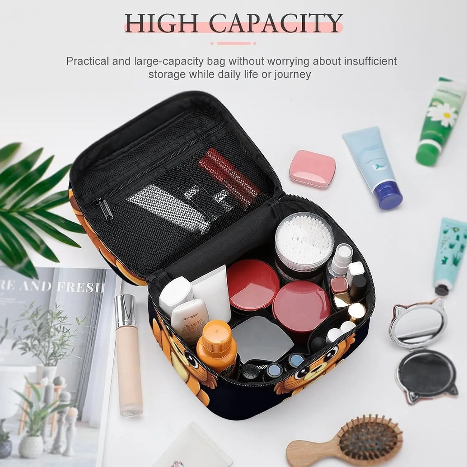 Travel Toiletry Bag for Women And Men,Cute Cartoon Lion Toiletry Organizer, Makeup Bag Travel Organizer for Shampoo,Toiletries