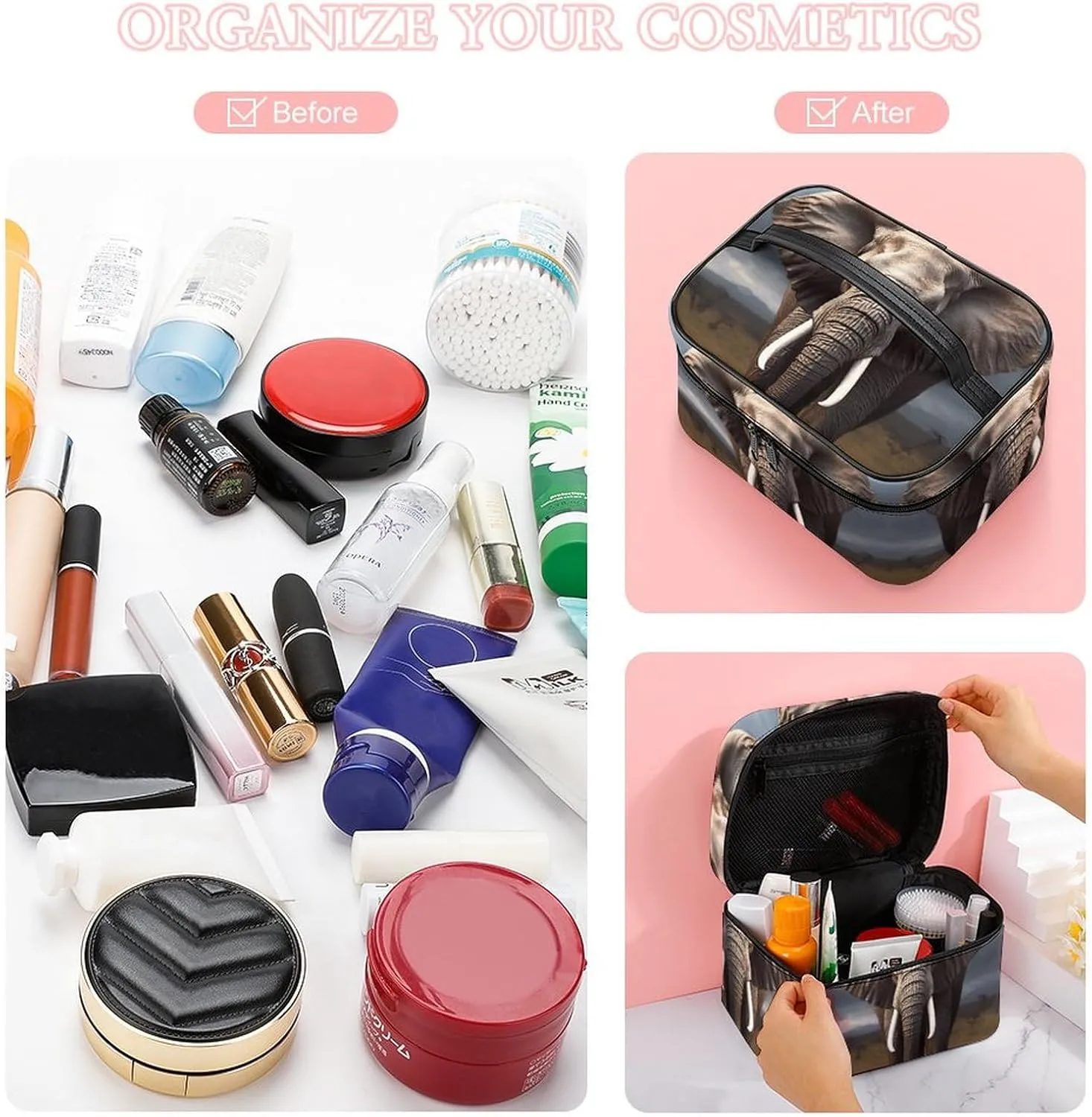 Travel Toiletry Bag for Women And Men,Elephant Toiletry Organizer, Makeup Bag Travel Organizer for Shampoo,Toiletries