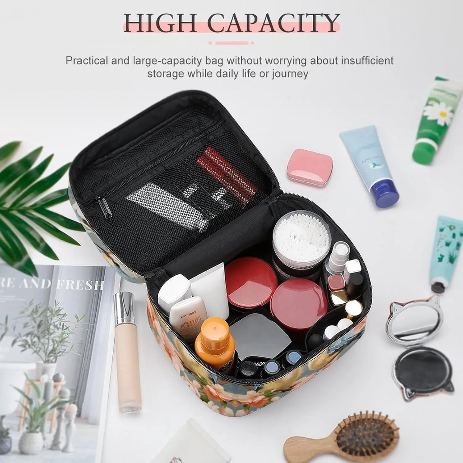 Travel Toiletry Bag for Women And Men,Flower And Bird Painting Toiletry Organizer, Makeup Bag Travel Organizer for Shampoo,Toiletries