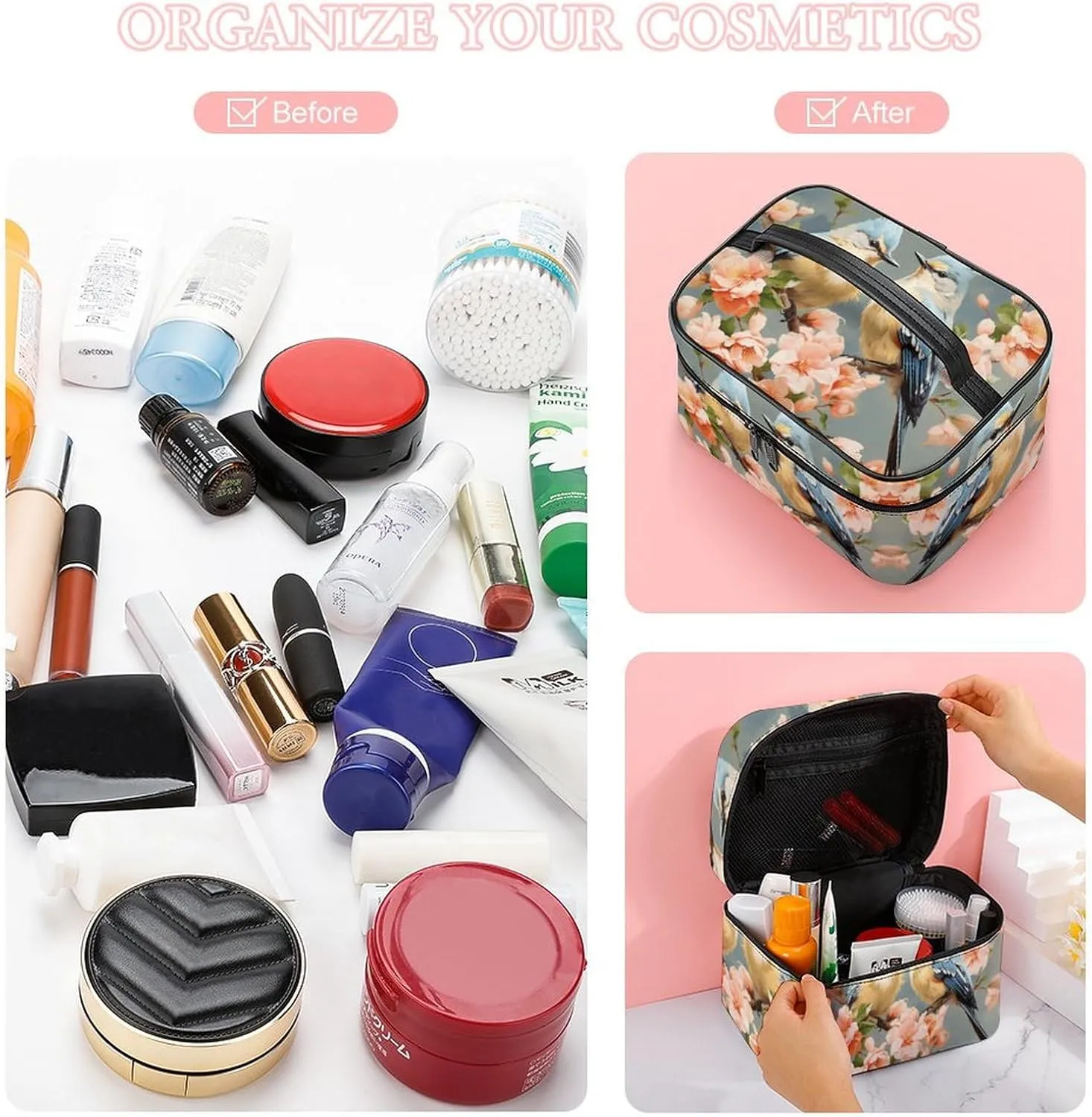 Travel Toiletry Bag for Women And Men,Flower And Bird Painting Toiletry Organizer, Makeup Bag Travel Organizer for Shampoo,Toiletries