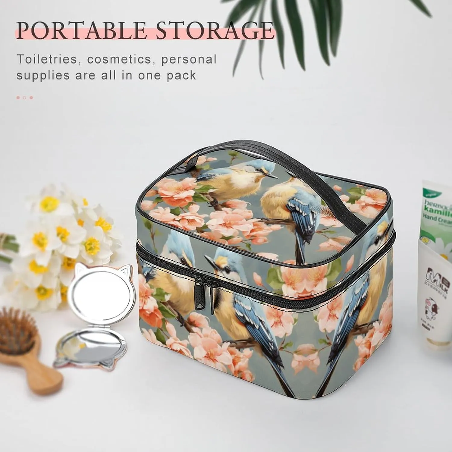 Travel Toiletry Bag for Women And Men,Flower And Bird Painting Toiletry Organizer, Makeup Bag Travel Organizer for Shampoo,Toiletries
