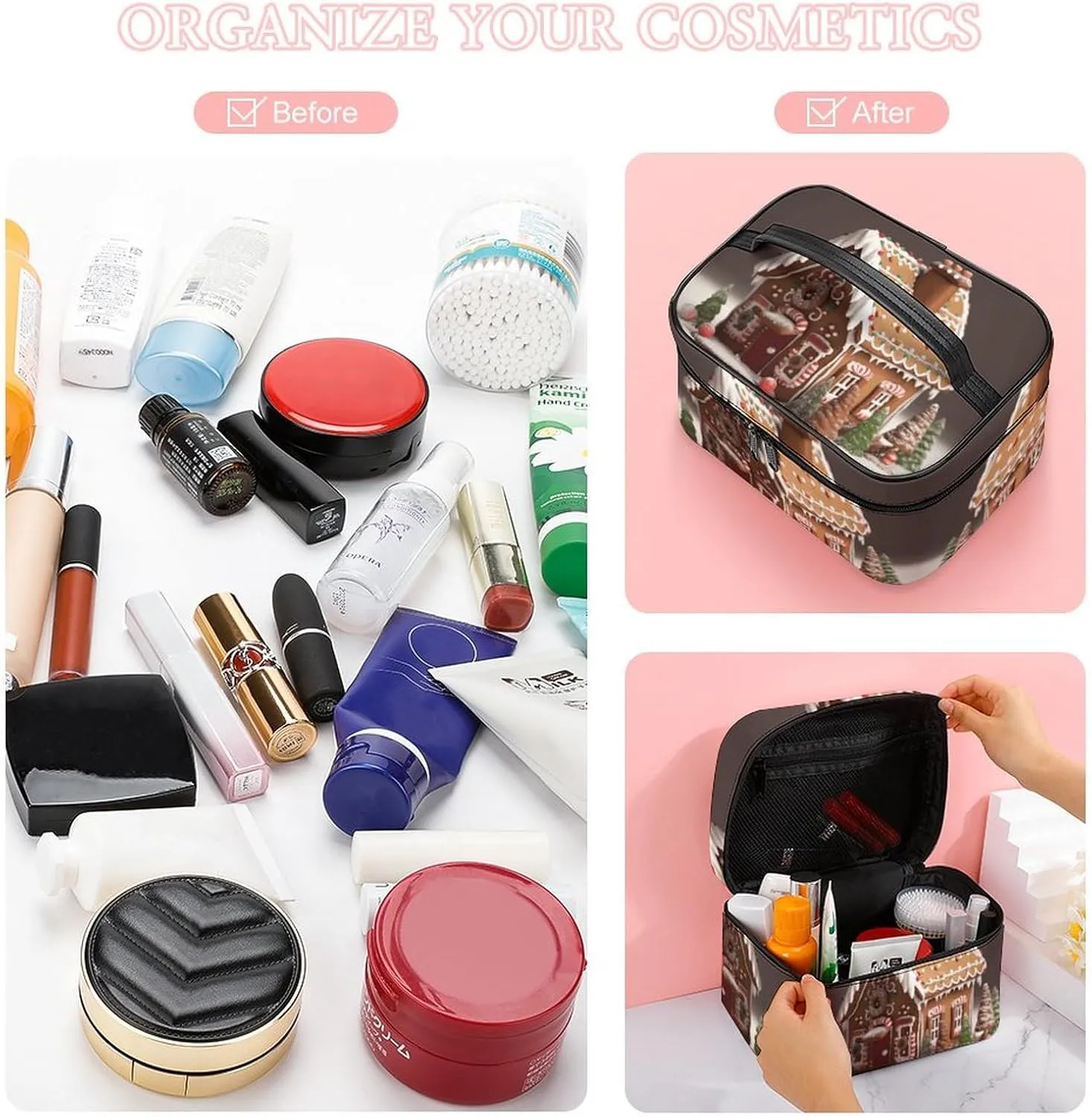 Travel Toiletry Bag for Women And Men,Gingerbread House Toiletry Organizer, Makeup Bag Travel Organizer for Shampoo,Toiletries