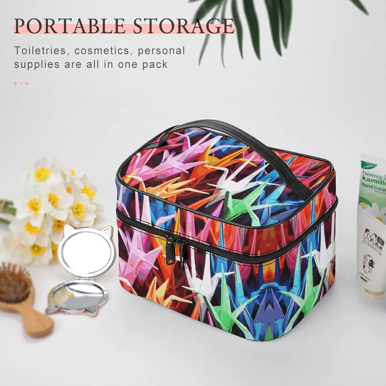 Travel Toiletry Bag for Women And Men,Origami Paper Cranes Toiletry Organizer, Makeup Bag Travel Organizer for Shampoo,Toiletries