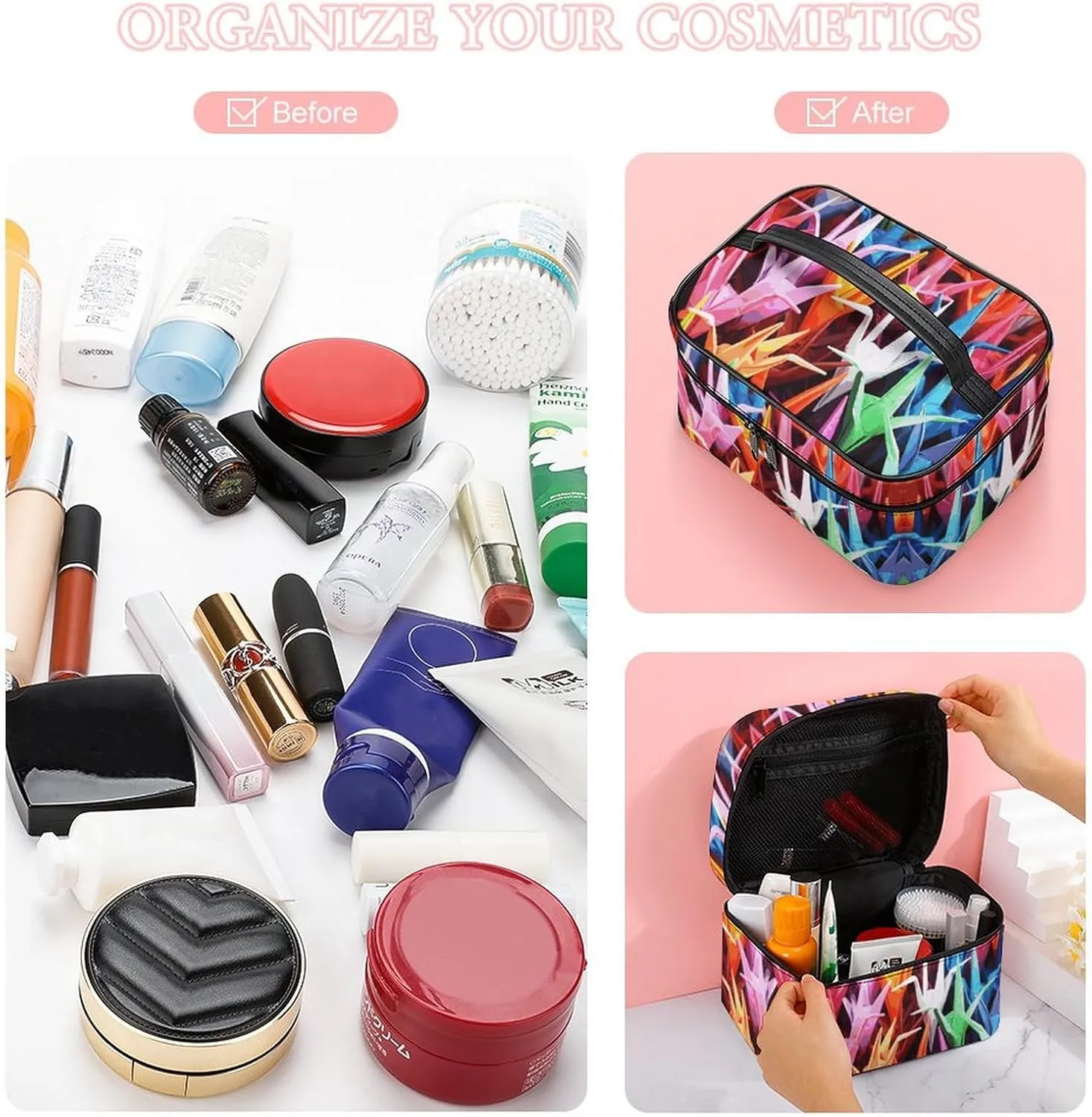 Travel Toiletry Bag for Women And Men,Origami Paper Cranes Toiletry Organizer, Makeup Bag Travel Organizer for Shampoo,Toiletries