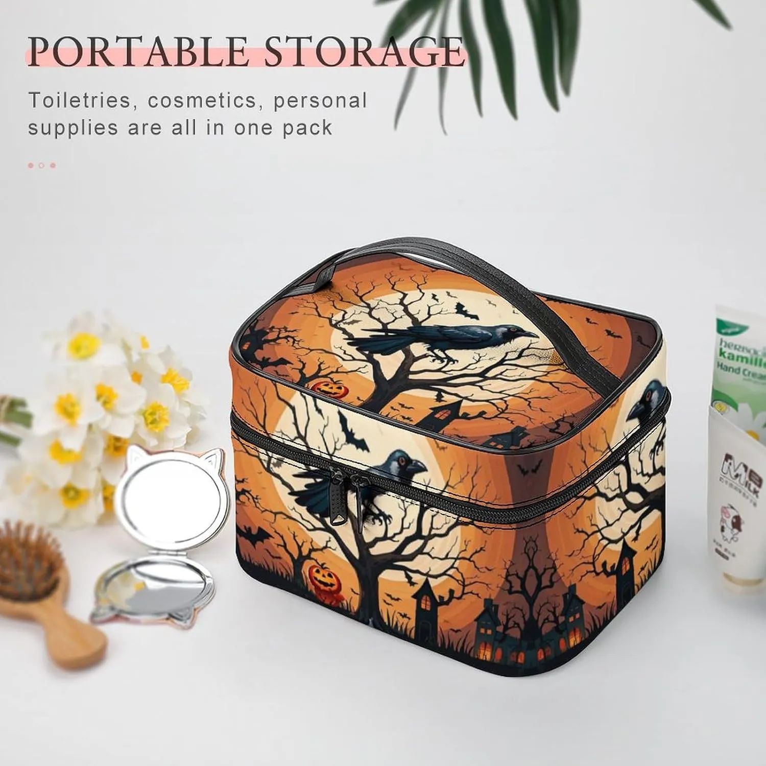 Travel Toiletry Bag for Women And Men,Raven Halloween Toiletry Organizer, Makeup Bag Travel Organizer for Shampoo,Toiletries