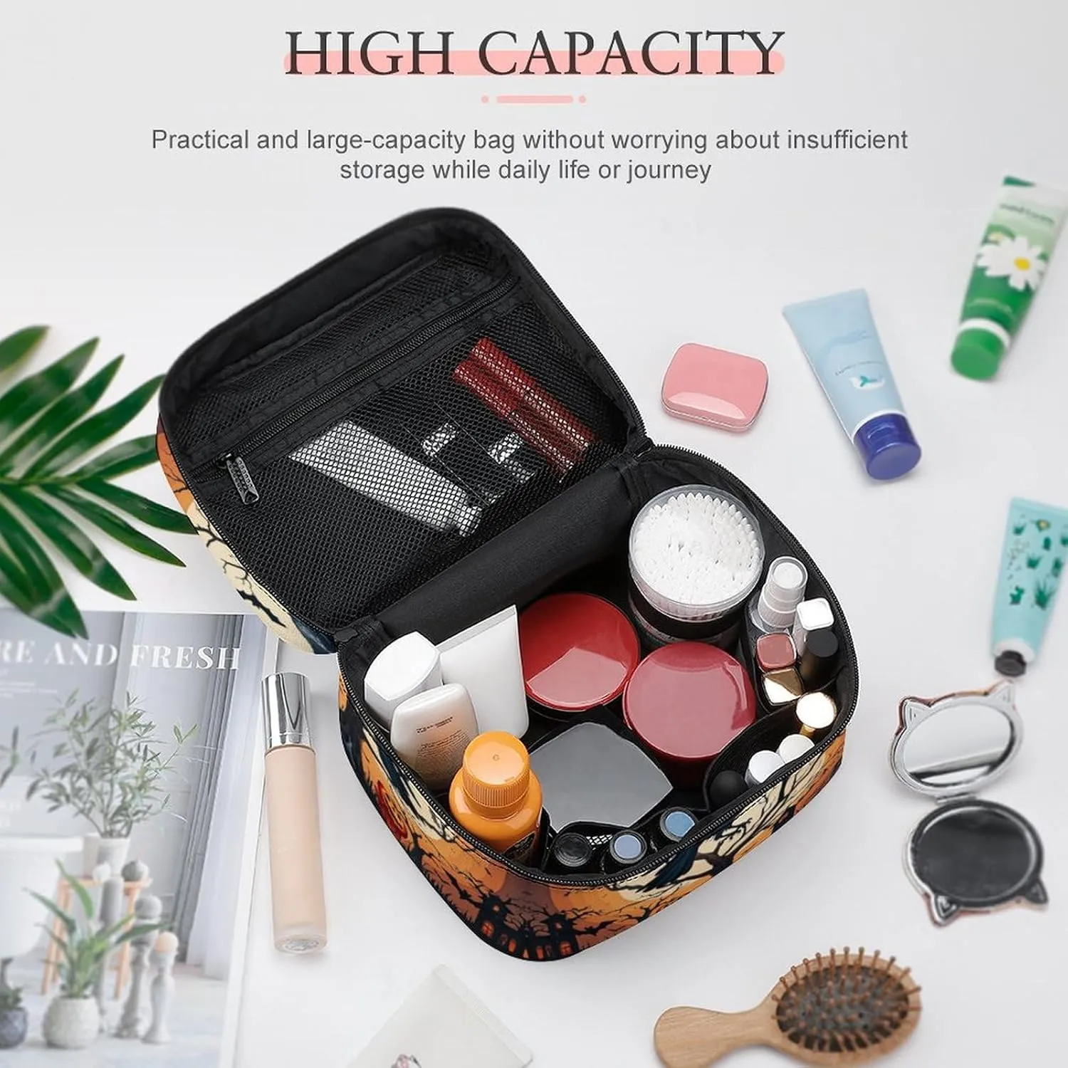 Travel Toiletry Bag for Women And Men,Raven Halloween Toiletry Organizer, Makeup Bag Travel Organizer for Shampoo,Toiletries