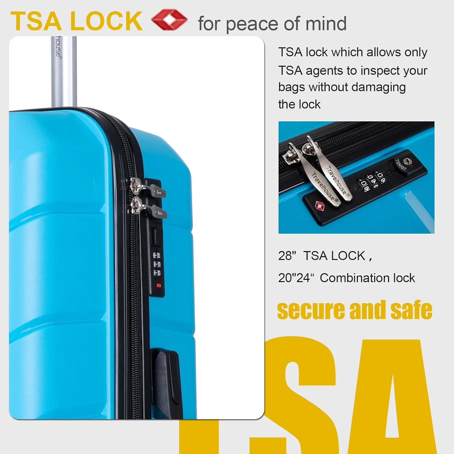 Travelhouse Luggage Sets 3 Piece PP Suitcase Set Hardside Spinner Wheel Luggage Clearance Lightweight TSA Lock for Travel, Business (Light Blue)
