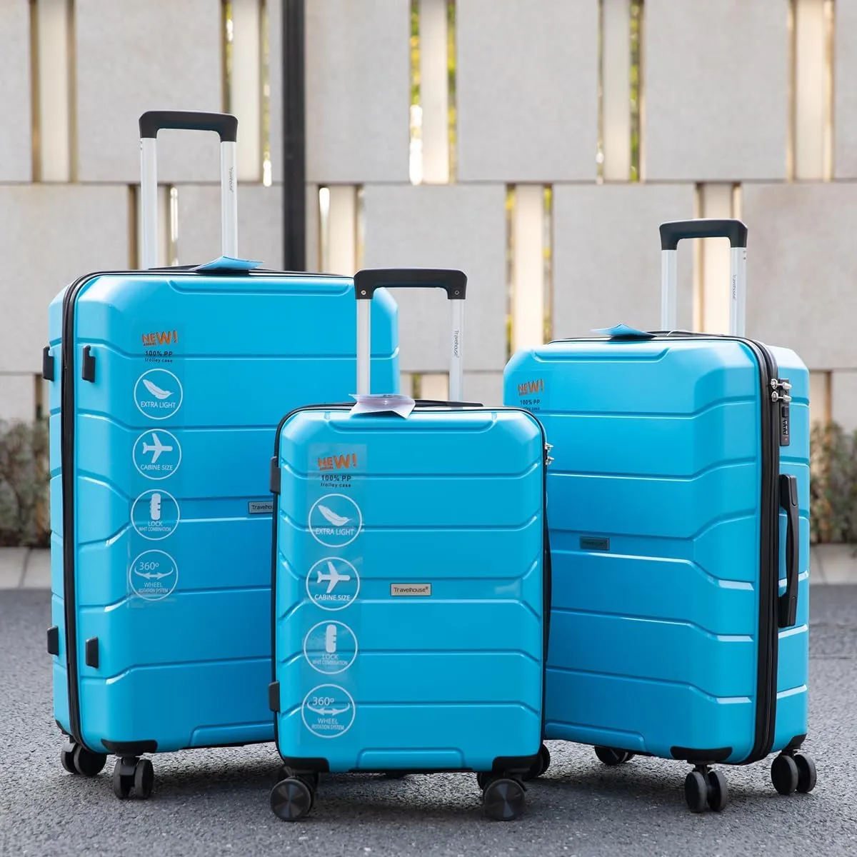 Travelhouse Luggage Sets 3 Piece PP Suitcase Set Hardside Spinner Wheel Luggage Clearance Lightweight TSA Lock for Travel, Business (Light Blue)