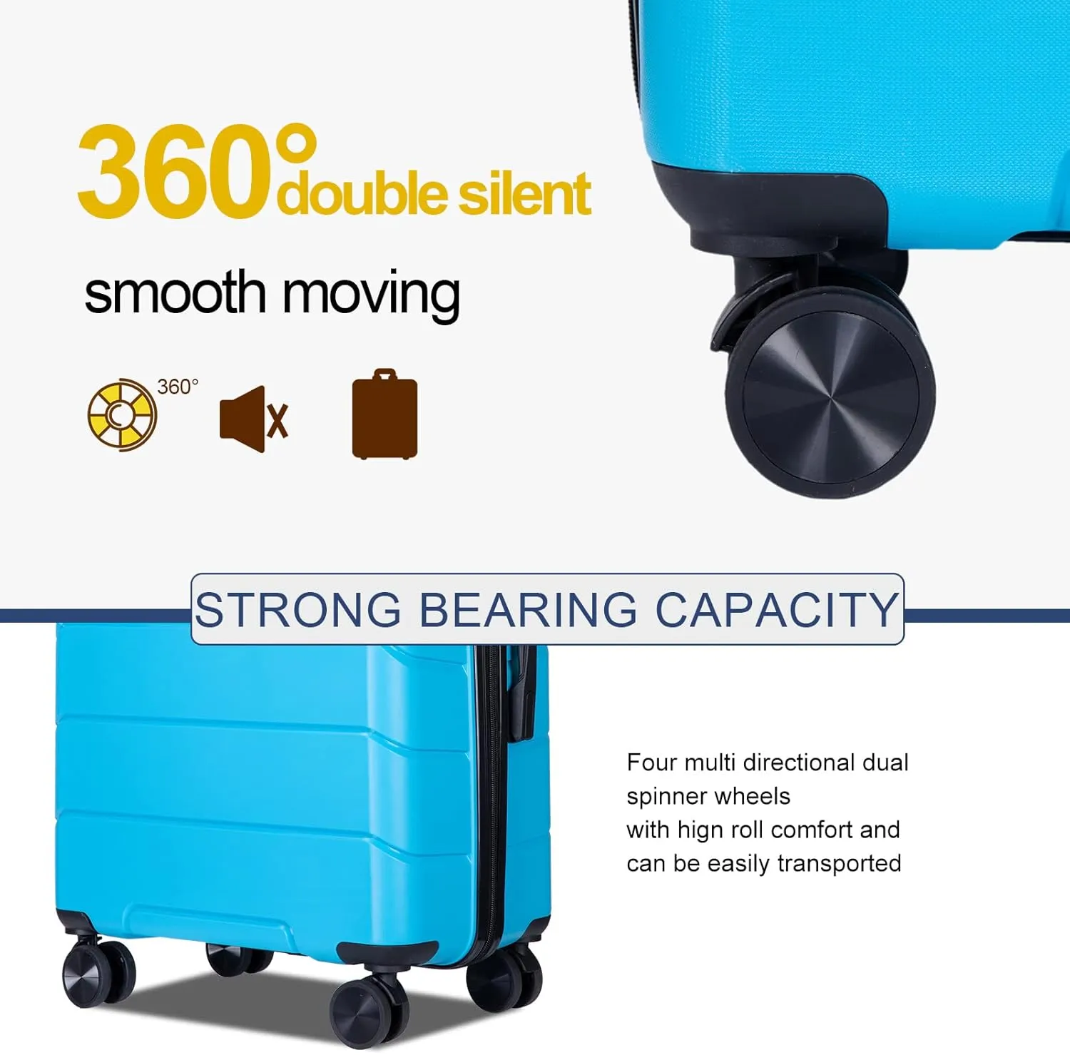 Travelhouse Luggage Sets 3 Piece PP Suitcase Set Hardside Spinner Wheel Luggage Clearance Lightweight TSA Lock for Travel, Business (Light Blue)