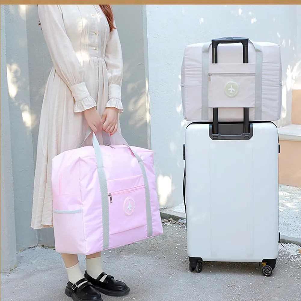 Travels Duffle Weekender Bags Large Overnight Weekend Tote Bag Personal Item Bags with Trolley Sleeve for Airplanes (Large-Pink)