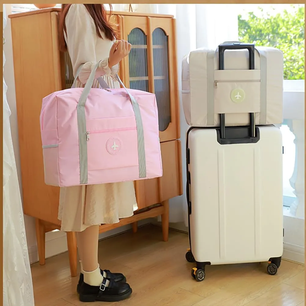 Travels Duffle Weekender Bags Large Overnight Weekend Tote Bag Personal Item Bags with Trolley Sleeve for Airplanes (Large-Pink)