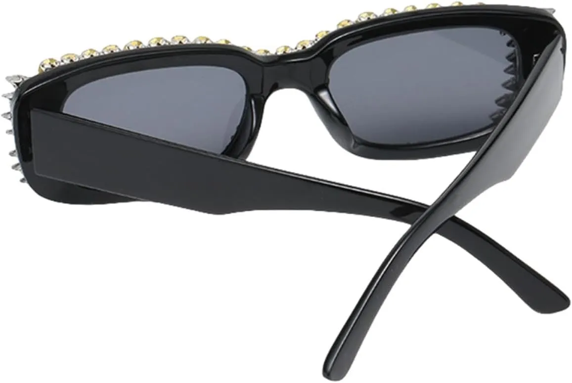 Trend Luxury Rectangle Imitation Crystal Sunglasses Women and Men Fashion Outdoors Street Photo Sunglasses Uv400