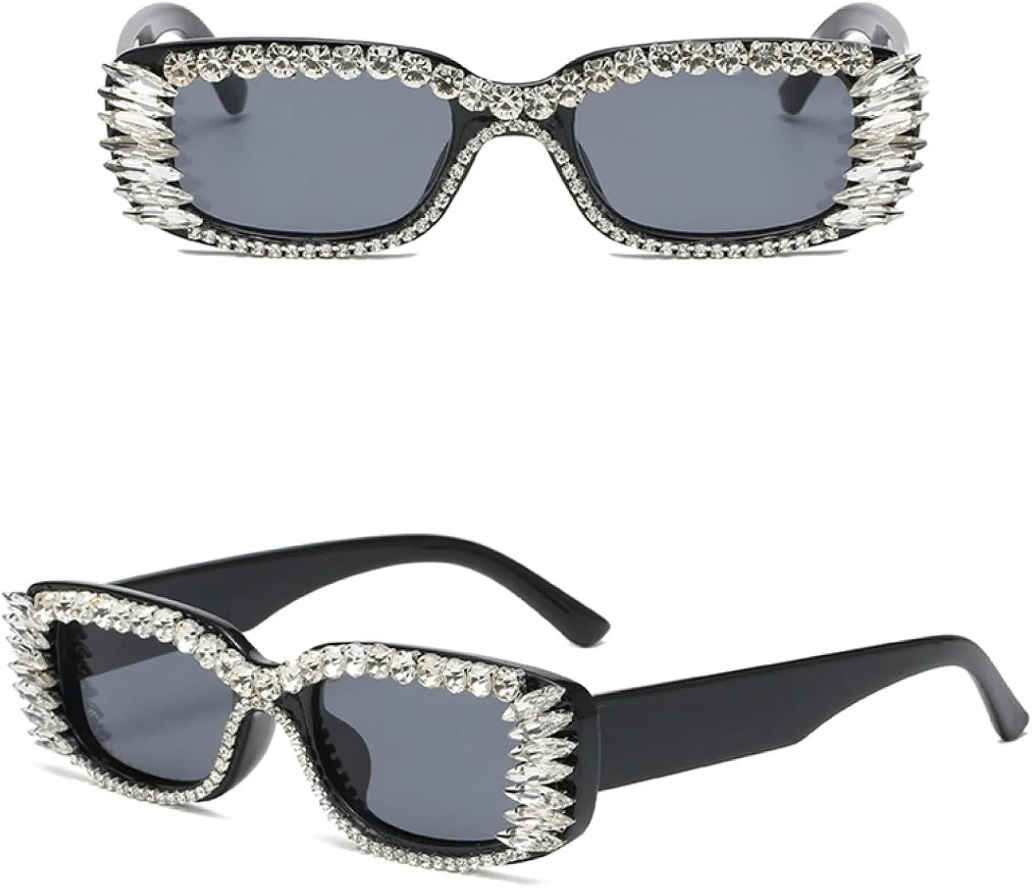 Trend Luxury Rectangle Imitation Crystal Sunglasses Women and Men Fashion Outdoors Street Photo Sunglasses Uv400