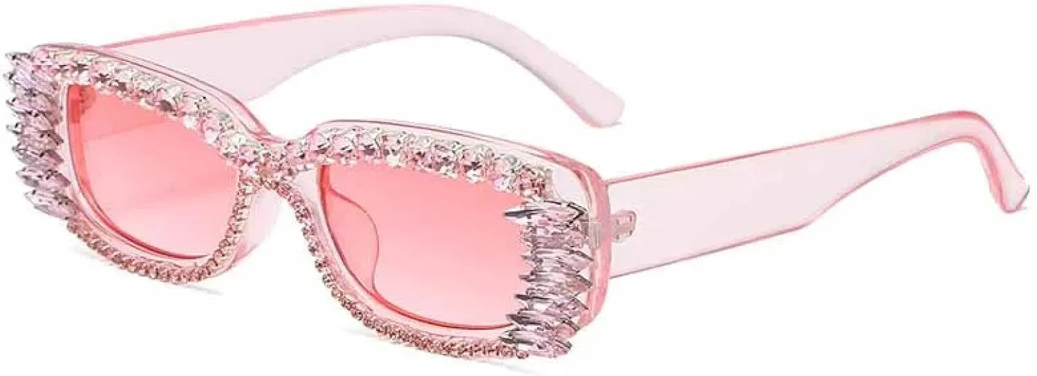 Trend Luxury Rectangle Imitation Crystal Sunglasses Women and Men Fashion Outdoors Street Photo Sunglasses Uv400