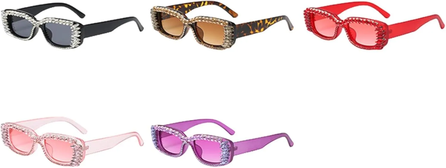 Trend Luxury Rectangle Imitation Crystal Sunglasses Women and Men Fashion Outdoors Street Photo Sunglasses Uv400