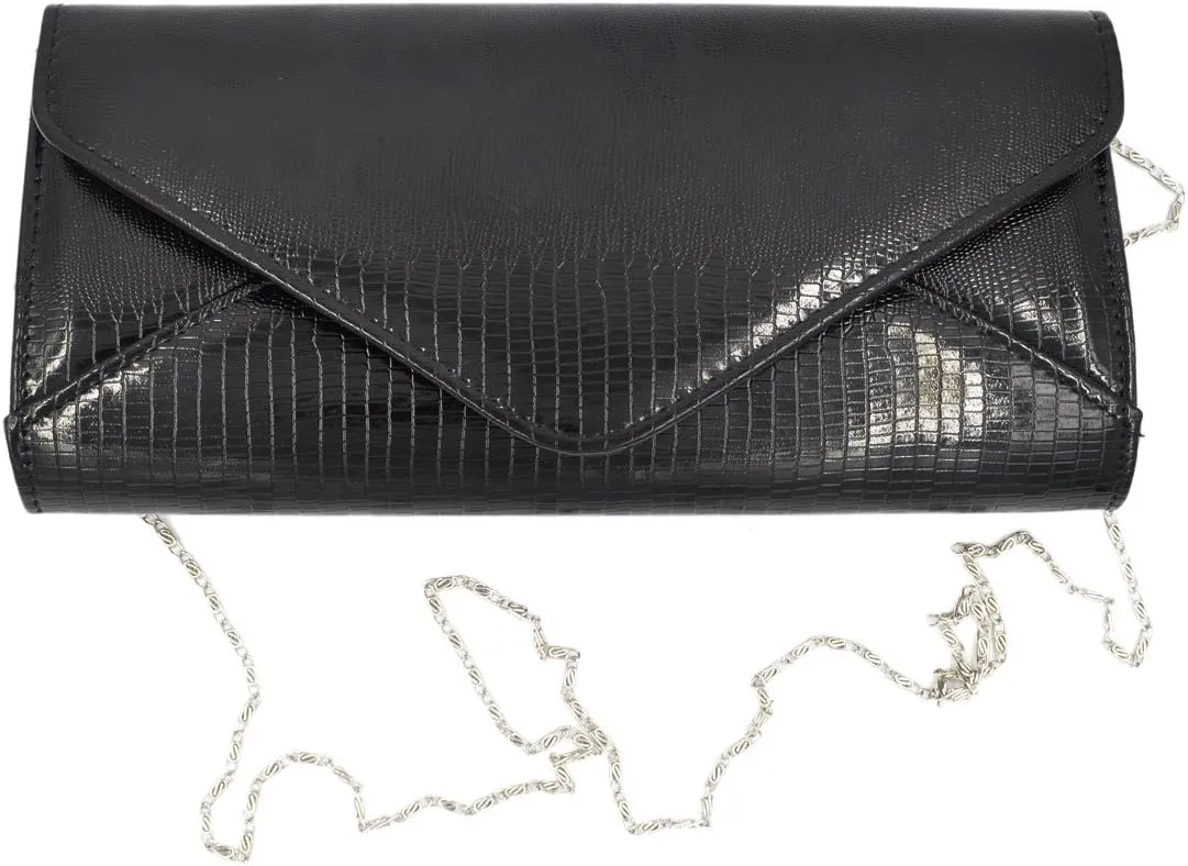 TrendsBlue Elegant Large PU Leather Textured Shine Envelope Flap Clutch Evening Bag Handbag