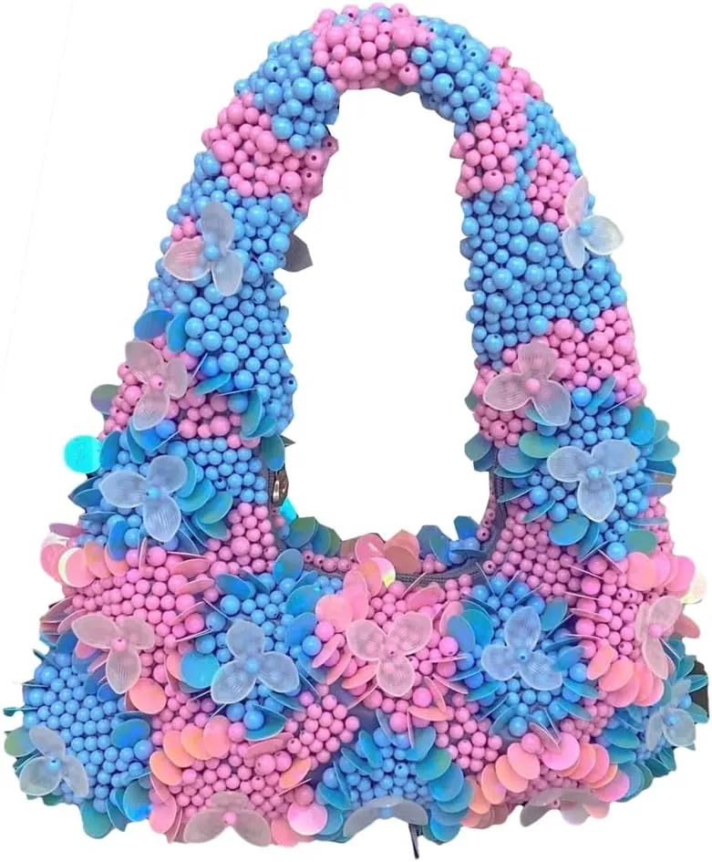 Trendy Pearl Shoulder Purse for Women Small Y2k Tote Bags for Party Rhinestone-Encrusted Designer Handbags