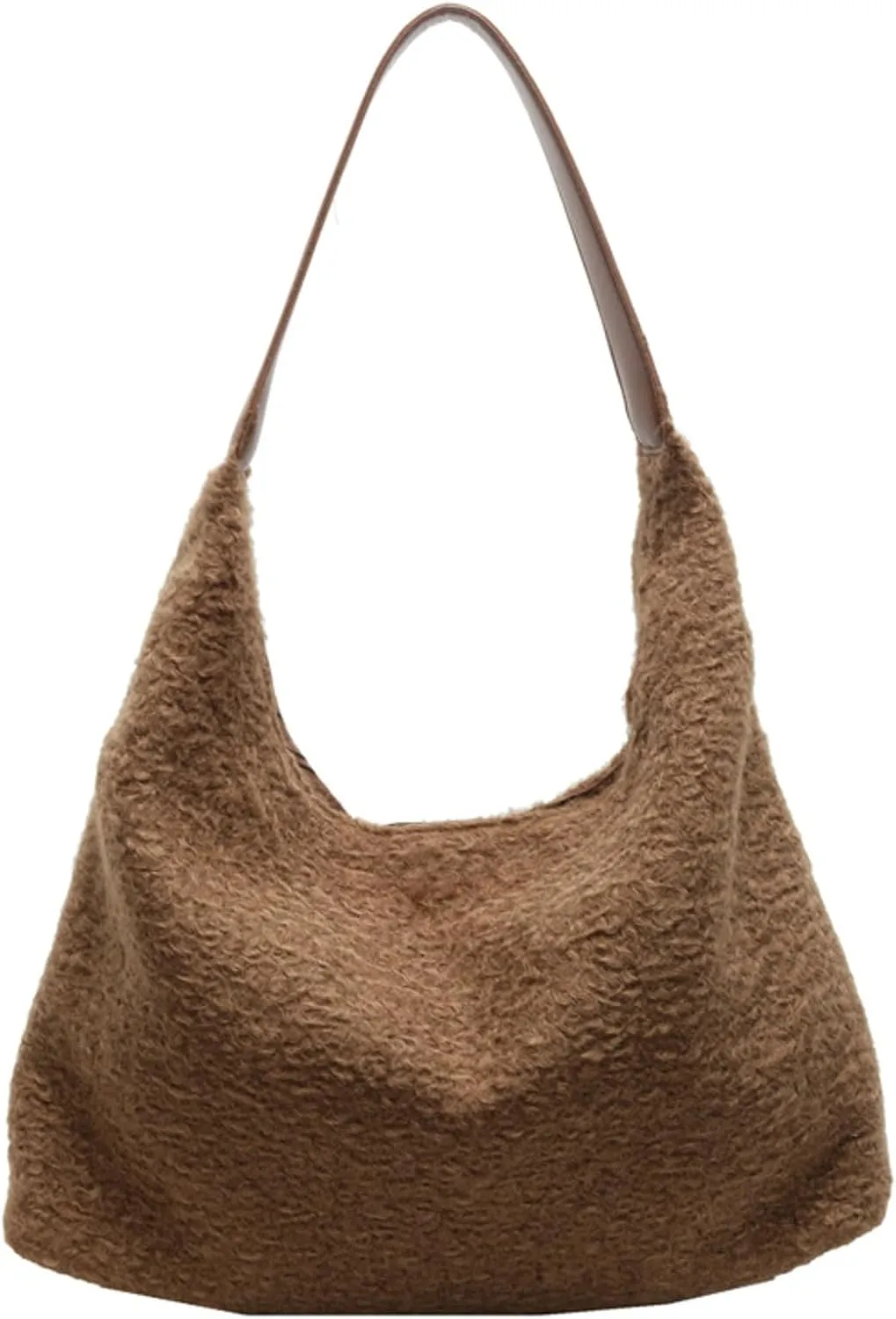Trendy Wool Felt Shoulder Bag Women Fall Winter 2024 Casual Lazy Style Handbag PU Leather Strap Tote Underarm Bag