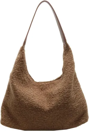 Trendy Wool Felt Shoulder Bag Women Fall Winter 2024 Casual Lazy Style Handbag PU Leather Strap Tote Underarm Bag