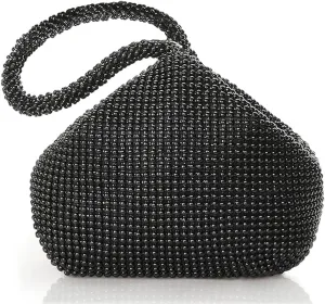 Triangle Bling Sequins Zipper Pouch Luxury Sequins Trihedral Designer Clutch Evening Handbag Mini Tote Coin Purse wallets (Aluminum Sequins, Black)