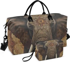 Tribal Elephant Vintage Duffel Bag for Travel Gym Sport, Weekender Travel Bags Carry on Overnight Bag
