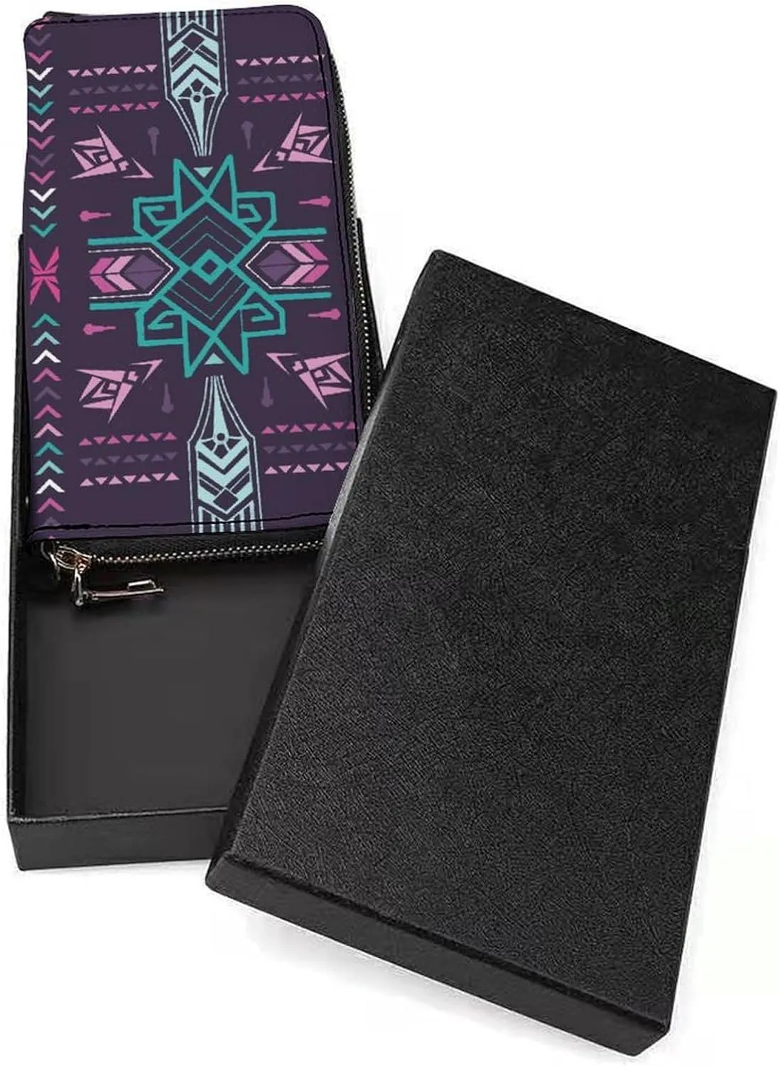 Tribal Vintage Aztec Women's Leather Long Large Capacity Wallet Clutch Wallet with Hand Strap