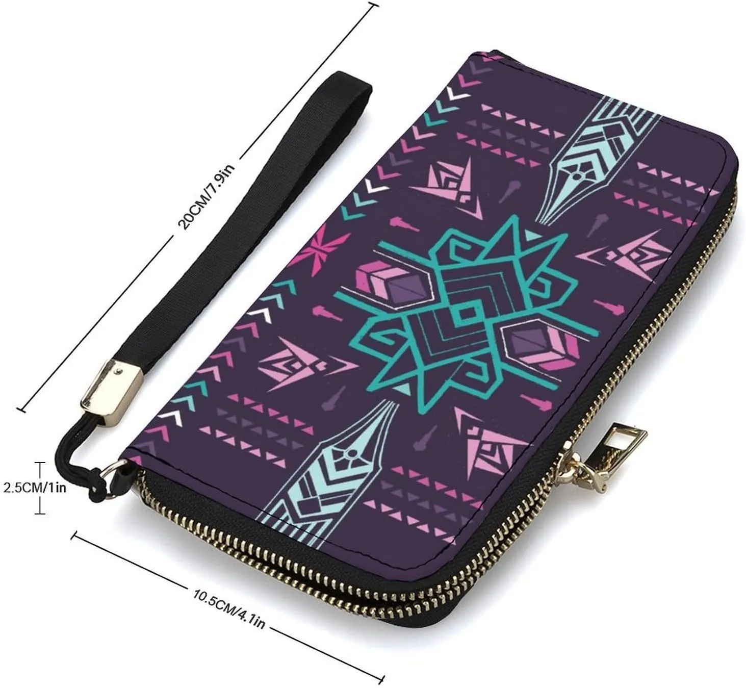 Tribal Vintage Aztec Women's Leather Long Large Capacity Wallet Clutch Wallet with Hand Strap