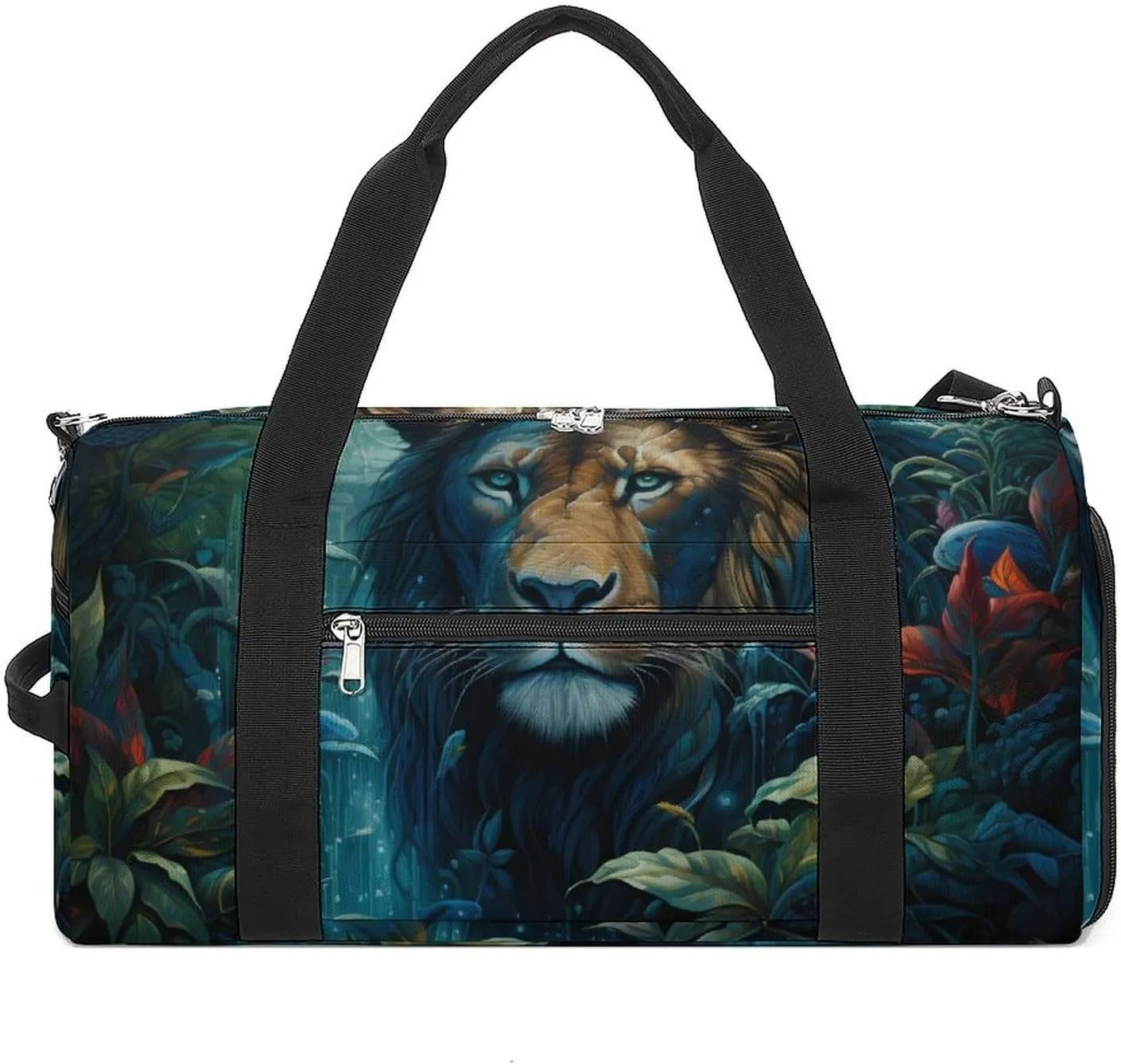 Tropical Rainforest Animal Lion Funny Gym Bag Travel Duffel Bags Carry On Weekender Overnight Bag for Women Men