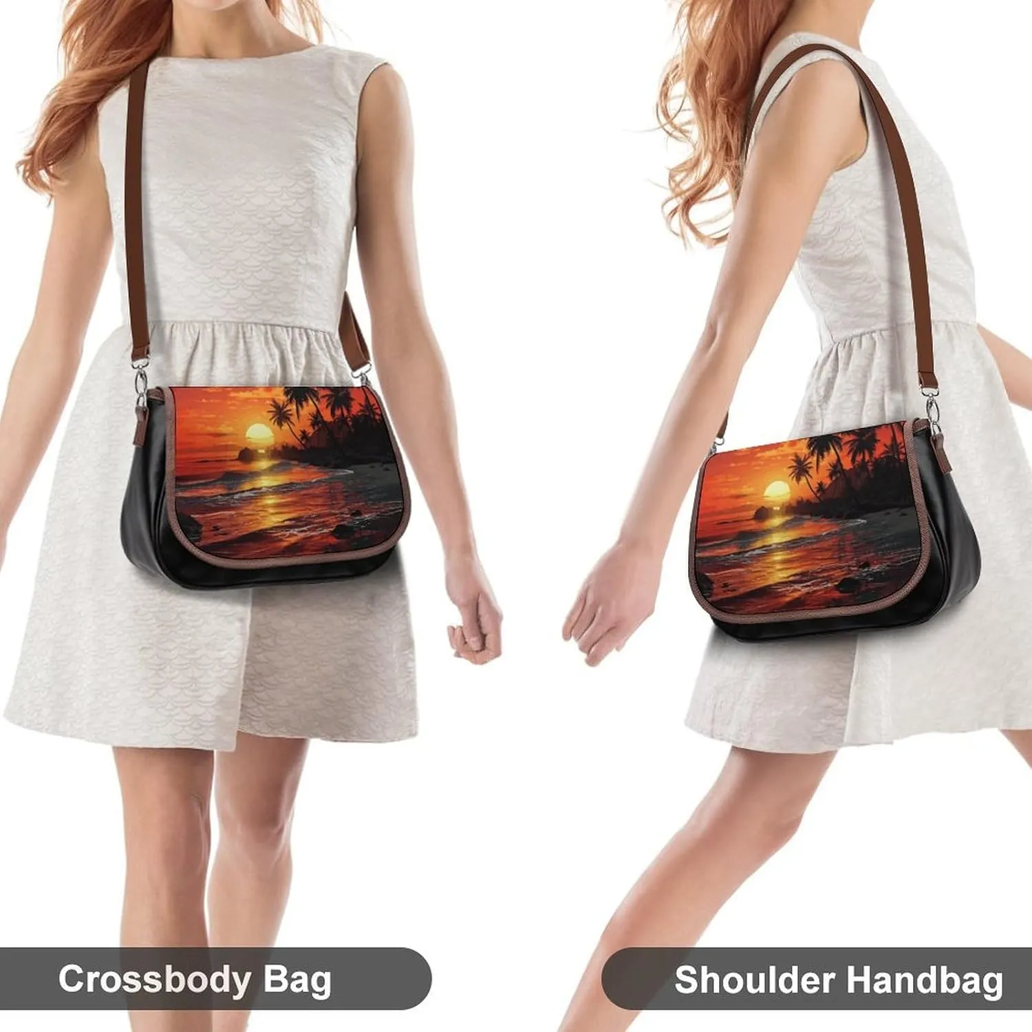 Tropical Tiger Print Crossbody Bags for Women,PU Leather Tote Bag for Women,Shoulder Bag Purse for Work Shopping Travel