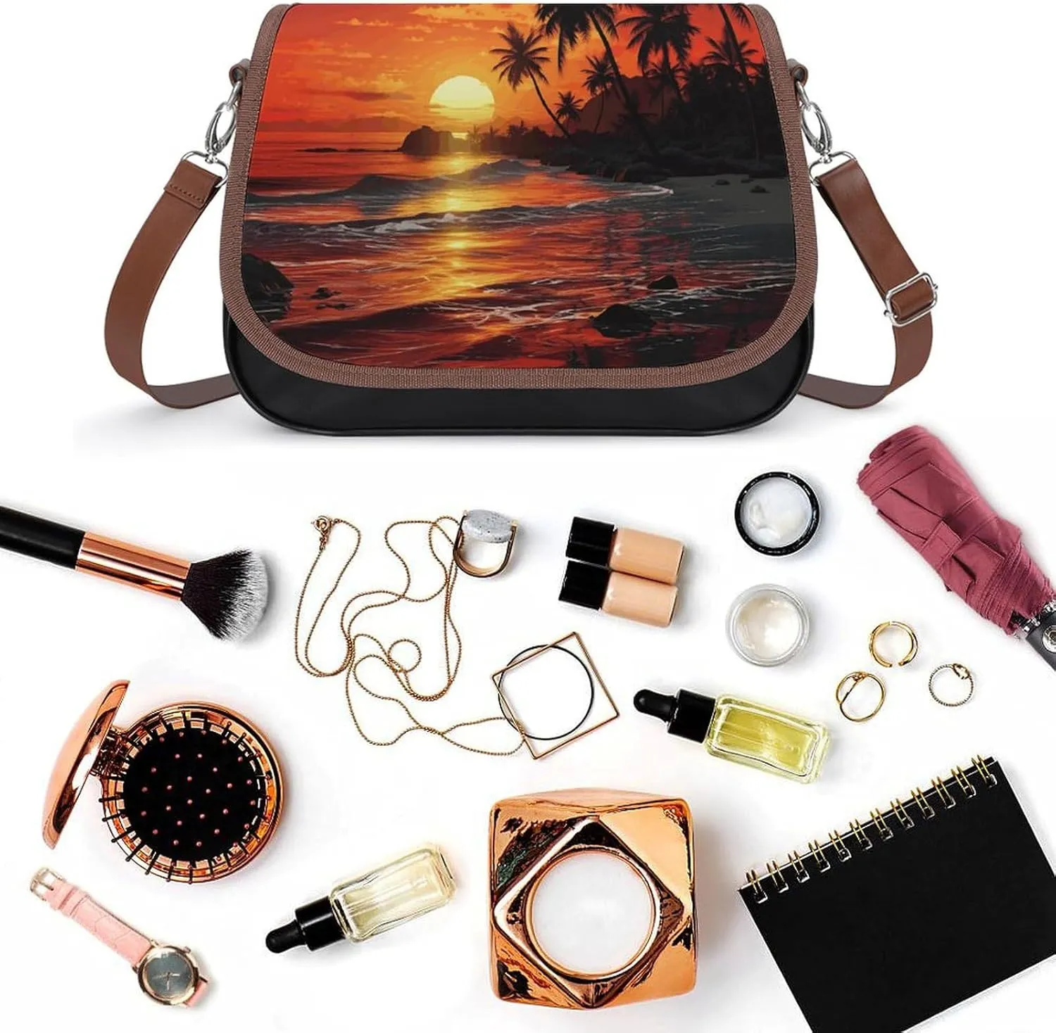 Tropical Tiger Print Crossbody Bags for Women,PU Leather Tote Bag for Women,Shoulder Bag Purse for Work Shopping Travel