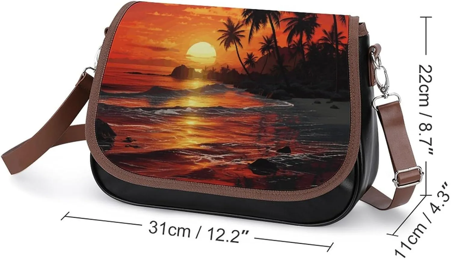 Tropical Tiger Print Crossbody Bags for Women,PU Leather Tote Bag for Women,Shoulder Bag Purse for Work Shopping Travel