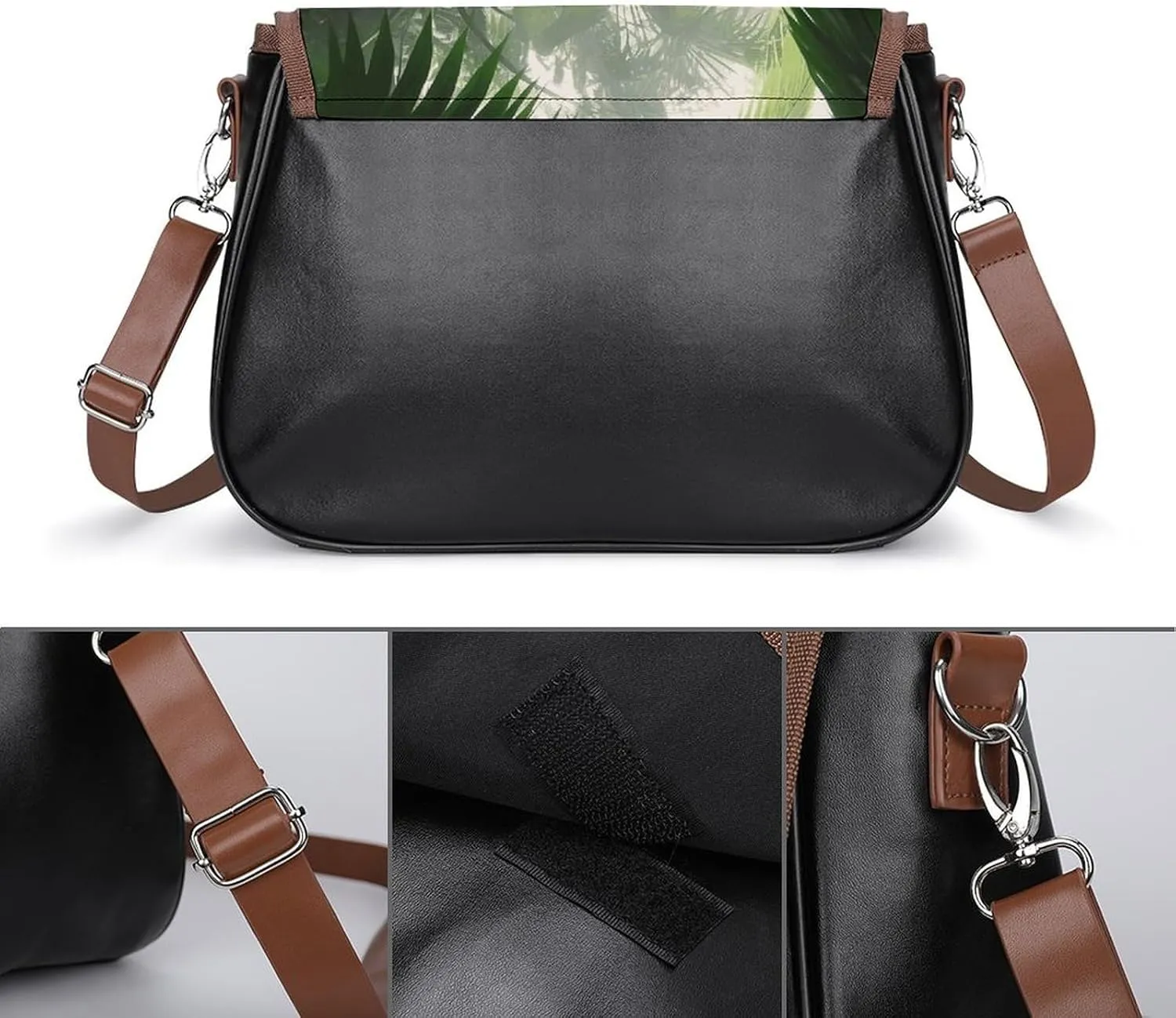Tropical Tiger Print Crossbody Bags for Women,PU Leather Tote Bag for Women,Shoulder Bag Purse for Work Shopping Travel
