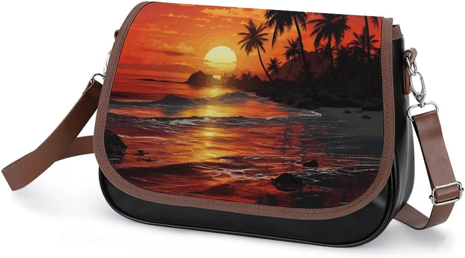 Tropical Tiger Print Crossbody Bags for Women,PU Leather Tote Bag for Women,Shoulder Bag Purse for Work Shopping Travel
