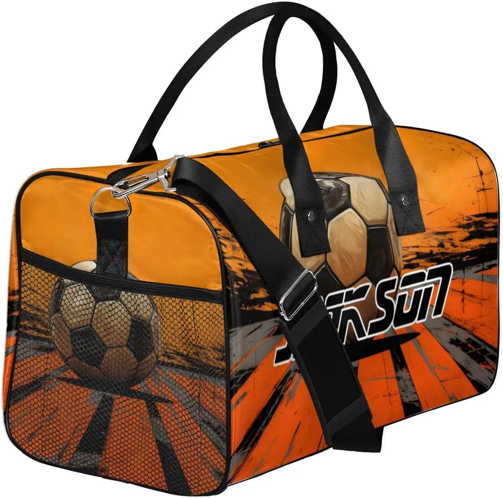 TropicalLife Personalized Ball Football Soccer Duffel Bag Custom Name Gym Bags Carry On Travel Bag Weekender Overnight Bag for Women Men,