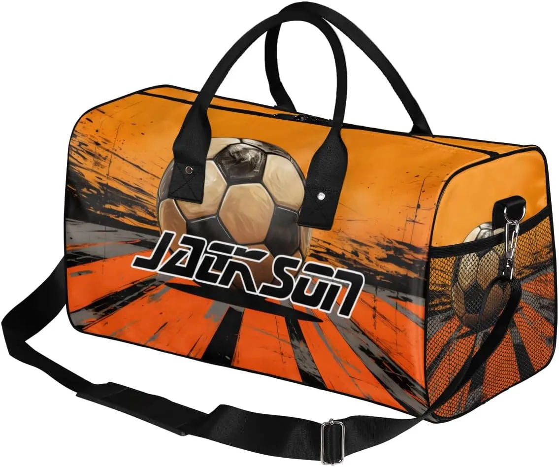 TropicalLife Personalized Ball Football Soccer Duffel Bag Custom Name Gym Bags Carry On Travel Bag Weekender Overnight Bag for Women Men,