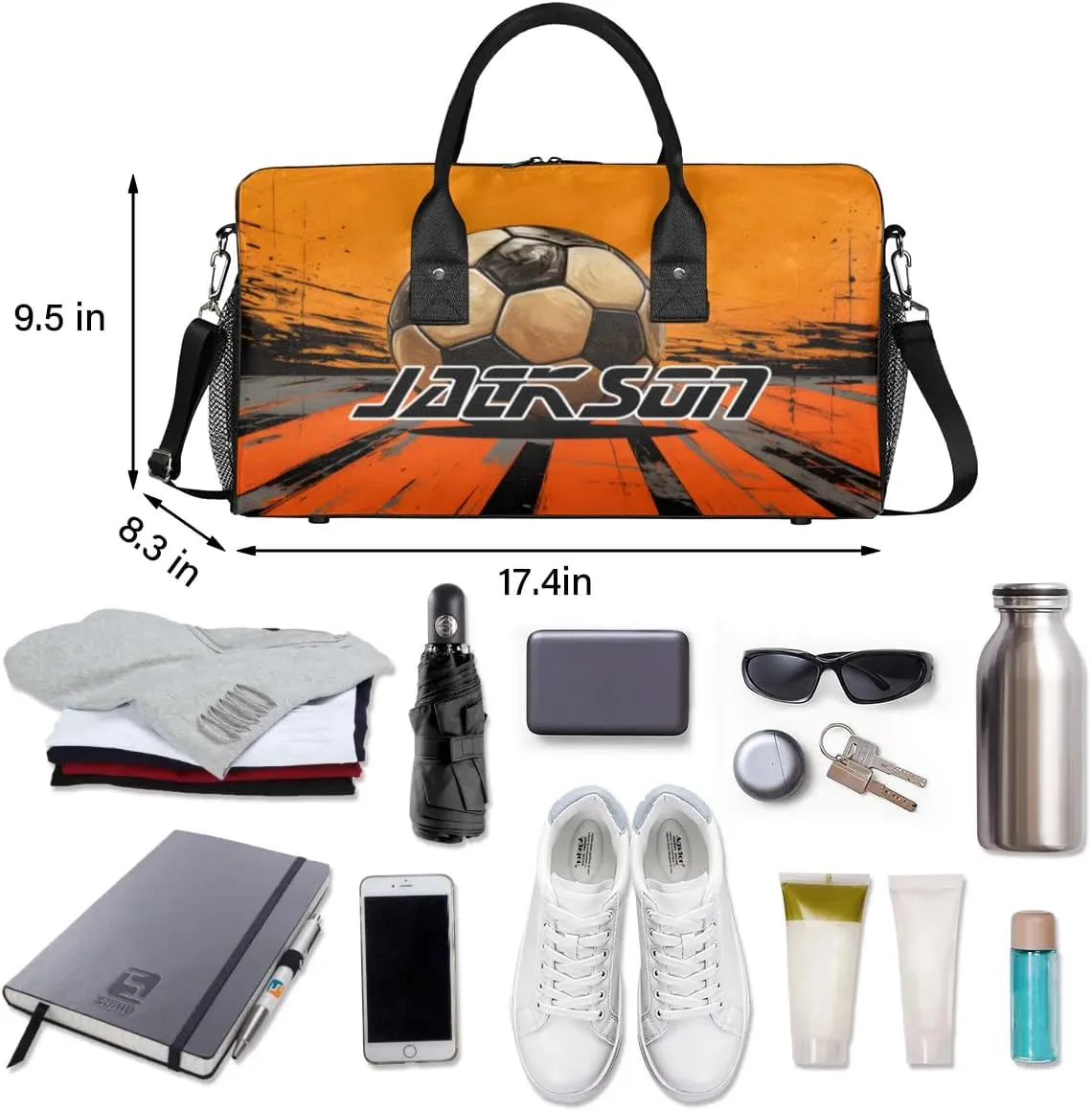 TropicalLife Personalized Ball Football Soccer Duffel Bag Custom Name Gym Bags Carry On Travel Bag Weekender Overnight Bag for Women Men,