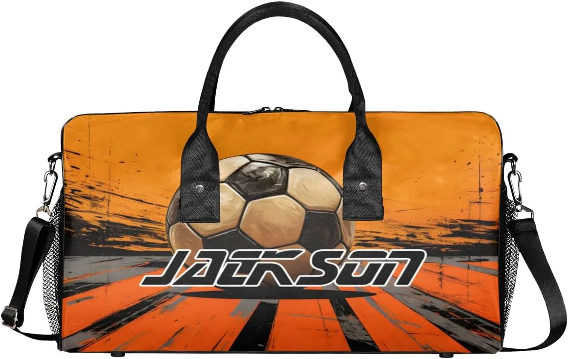 TropicalLife Personalized Ball Football Soccer Duffel Bag Custom Name Gym Bags Carry On Travel Bag Weekender Overnight Bag for Women Men,