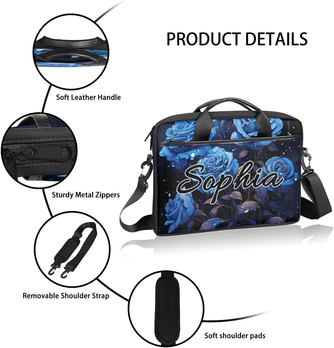 TropicalLife Personalized Laptop Bag 15 Inch Custom Sleeve Case with Handle Shoulder Strap Computer Messenger Bag