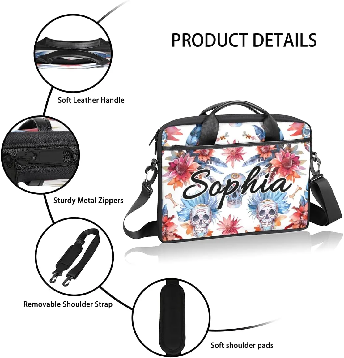TropicalLife Personalized Laptop Bag 15 Inch Custom Sleeve Case with Handle Shoulder Strap Computer Messenger Bag