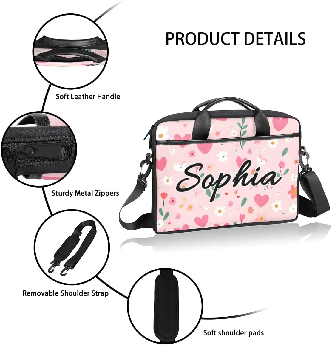 TropicalLife Personalized Laptop Bag 15 Inch Custom Sleeve Case with Handle Shoulder Strap Computer Messenger Bag