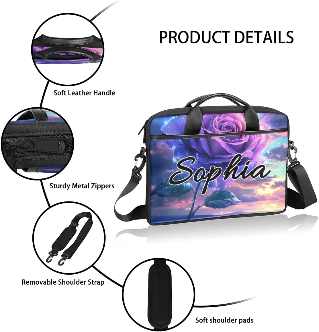 TropicalLife Personalized Laptop Bag 15 Inch Custom Sleeve Case with Handle Shoulder Strap Computer Messenger Bag