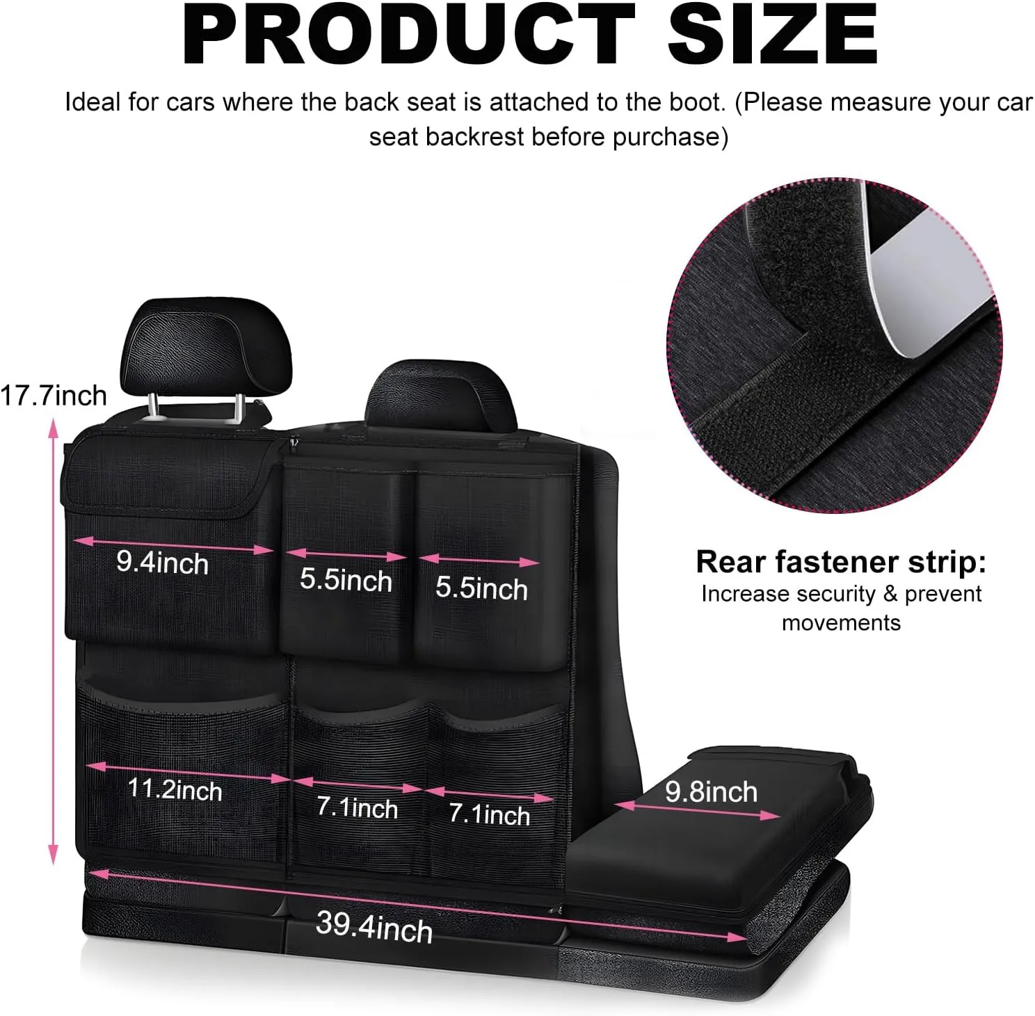Trunk Hanging Storage Bag, Car Backseat Hanging Organizer with 7 Large Storage Bags, Super Capacity Auto Organizer for SUV, Truck, Van, Universal Interior Car Accessories (Black)