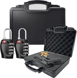 TSA Approved Gun Case for Air Travel with Locks-Handgun Case Lockable ‎12.8 x 10 x 3.2 Inches, 4 Pack Gun Case Foam Inserts - 16x12x2 & 16x12x0.4 Inches Pick and Pluck Foam