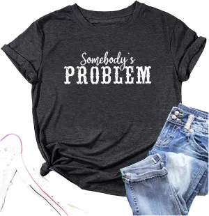 TSIIUO Western Cowgirls Gift Shirt for Women Funny Somebody's Problem Tshirt Vintage Prints Country Short Sleeve Tops
