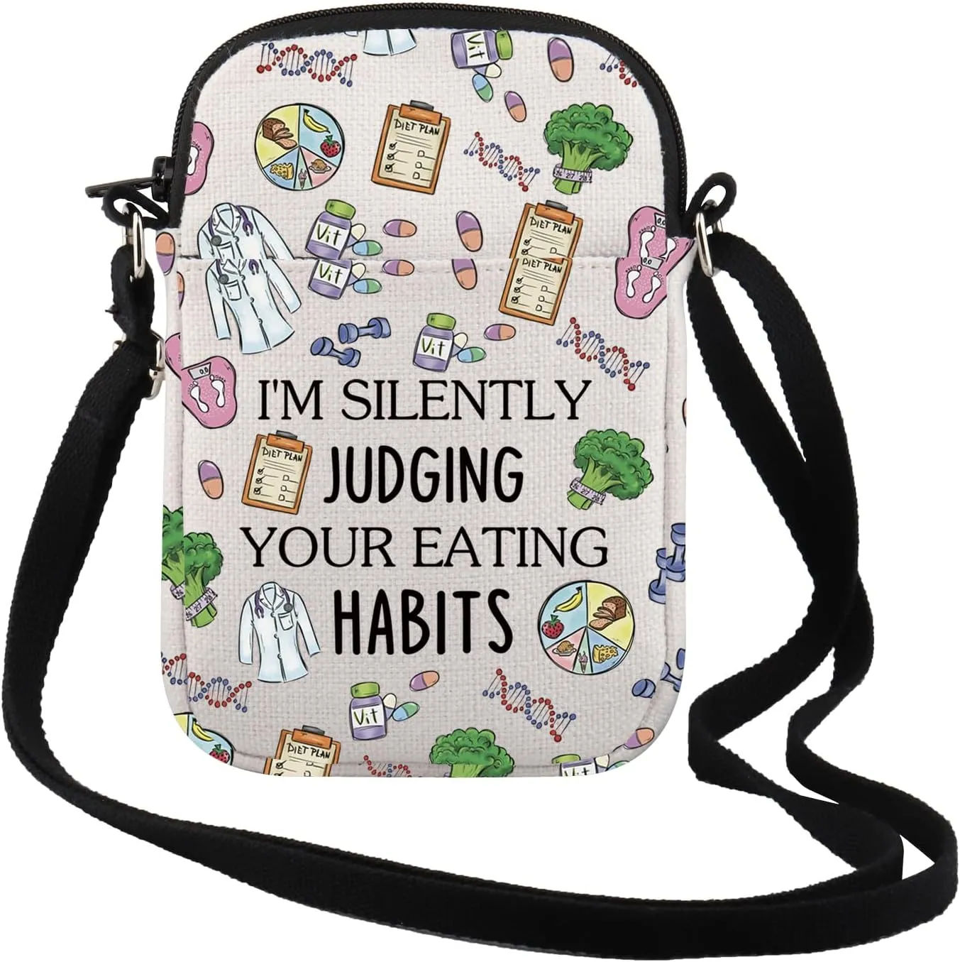 TSOTMO Dietitian Thank You Gift Medical Crossbody Bag I'm Silently Judging Your Eating Habits Zipper Bag