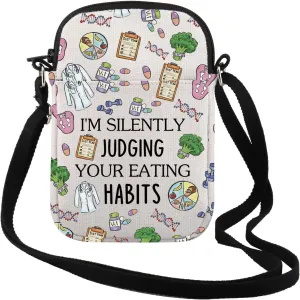 TSOTMO Dietitian Thank You Gift Medical Crossbody Bag I'm Silently Judging Your Eating Habits Zipper Bag