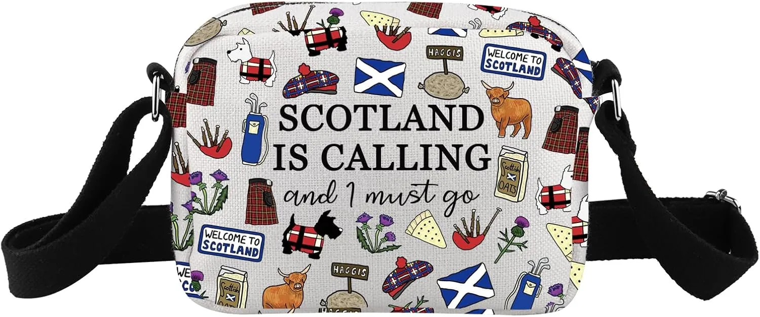 TSOTMO Scotland Crossbody Bag Gift Edinburgh Gift Scotland Is Calling And I Must Go Zipper Bag Gift For Scottish