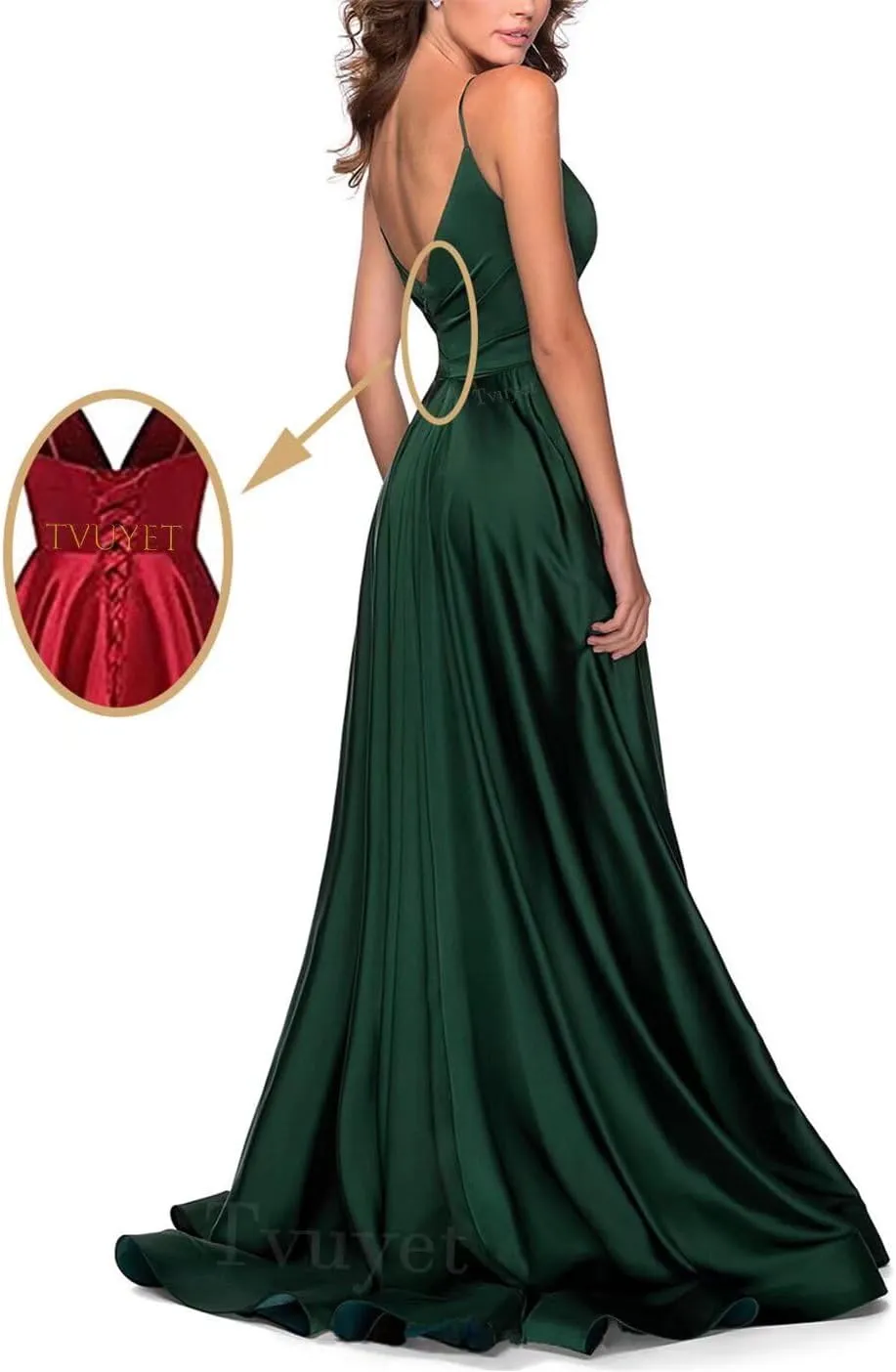 Tvuyet Elegant Long Prom Dress with Slit Pleated 2025 Satin Bridesmaid Dresses A Line Spaghetti Straps Evening Gowns
