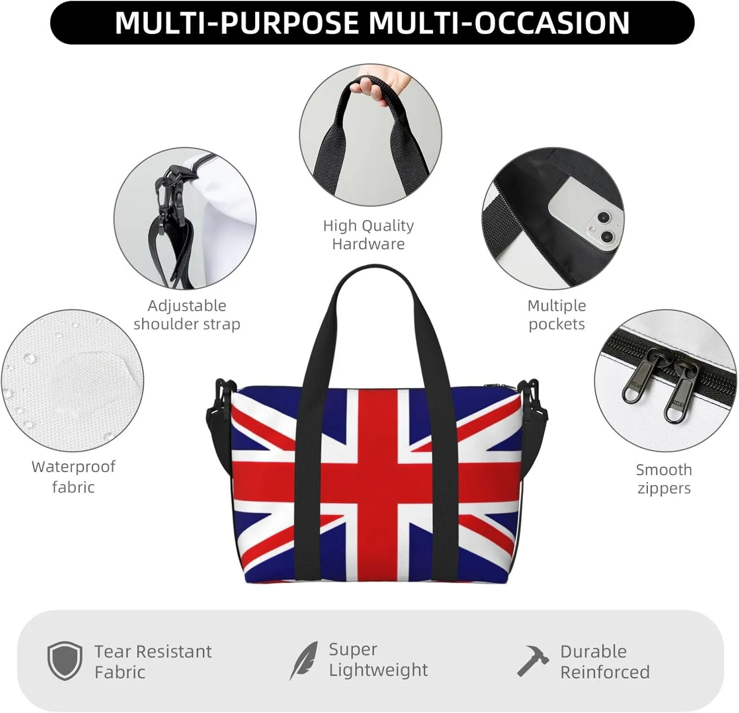 Uk Flag Travel Duffel Bag Carry On Tote Bags For Men,Weekender Overnight Bag,Sports Tote Gym Bag