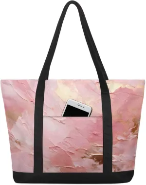 Uneven Pink Wall Tote Bag for Women Work Canvas Travel Tote Bags with Zipper Large Capacity Casual Handbag with Inner Pockets Reusable Shopping Shoulder Bag for Teacher Nurse